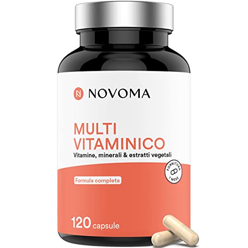 NOVOMA Multivitaminico Completo, 29 Vitamine, Minerali ed Antiossidanti Essenziali, Contro Stress e Stanchezza, Integratore Multivitaminico per Donna, Uomo e Bambini, 120 Capsule Vegane