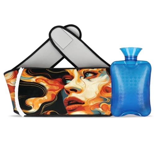 Hot Water Bag with Waist Cover Color Woman Face Warm Hot Water Bottle Belt Plush Double Hand Insert Wearable Water Bag Detachable Hot Bottle Pouch for Neck Shoulder Pain Relief