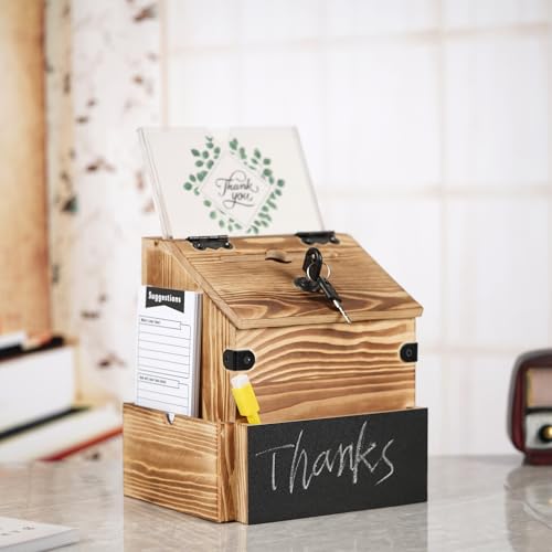 Optyuwah Vorschlagsbox Holz, Namensschild Briefkasten mit Zeitungsfach, Abschließbare Briefkästen, Postkasten Braun, Wahlurne, Vorschlagsbox,Kummerkasten Spendenbox