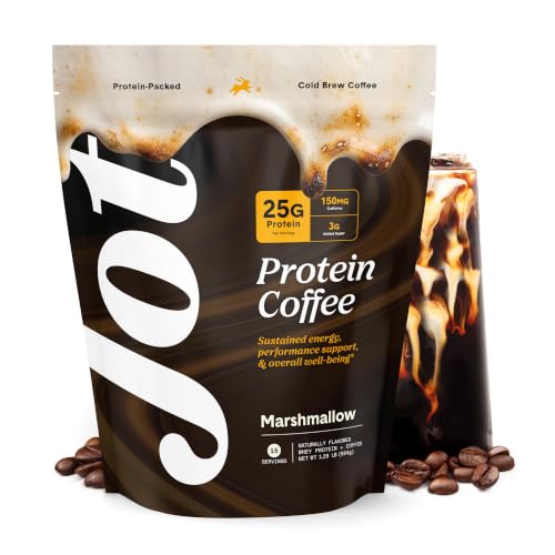 Image of Jot Protein Iced Coffee - 25g Grass-Fed Whey, Only 5 Ingredients - 150mg Caffeine, 3g Added Sugar, No Artificial Sweeteners - Mix with Water, Milk or Smoothie - Marshmallow (15 Servings)