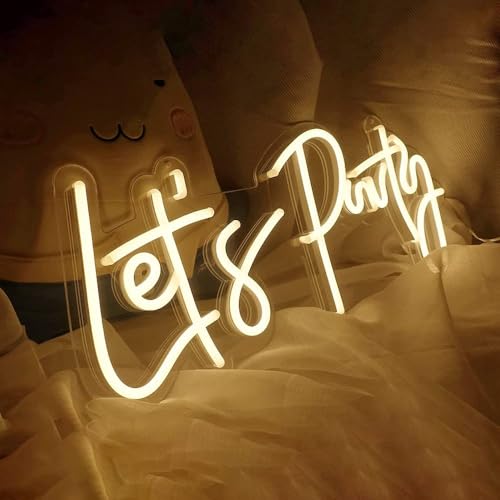 Image of Ulalaza LED Neon Sign Night Light for Wall Party Decor Bedroom Room Bar Wedding Home Birthday Art Decoration Christmas with USB Chain Light modulator 5v (lets party blue)