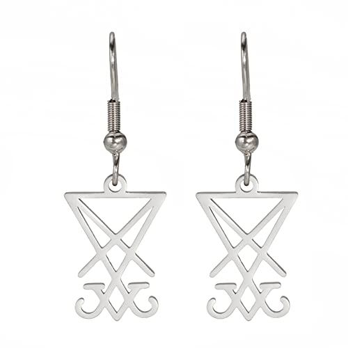 Lucifer Dangle Earrings Stainless Steel Satanic Symbol Earrings Vintage Leviathan Cross Studs Church Wiccan Jewellery Religious Jewellery For Women Girls (Silver) #TOP6