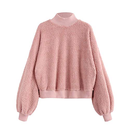 ZAFUL Women's Sherpa Pullover Hooded Cropped Drop Shoulder Fluffy Hoodie Teddy Coat