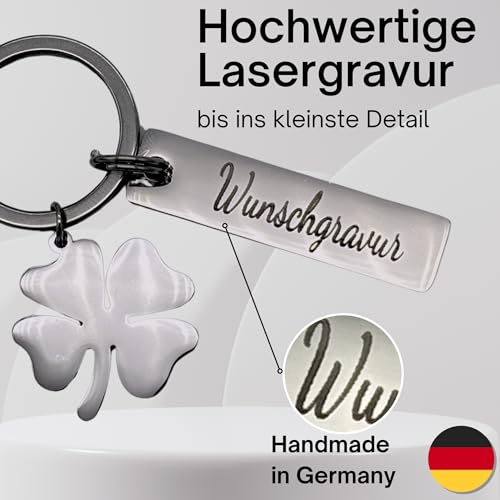 Schlüsselanhänger Gravur Glücksbringer Schutzengel Lasergravur Personalisierbar Wunschtext (Kleeblatt)