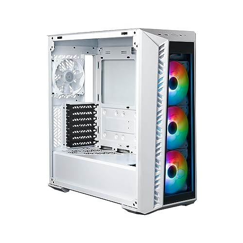 Cooler Master MasterBox 520 - Boîtier PC Moyen Tour Chassis ATX, 4 x Ventilateurs Préinstallés, Plusieurs Configuration du Flux d'air, Panneau Avant & Latéral Verre Trempé, Contrôleur ARGB - Blanc