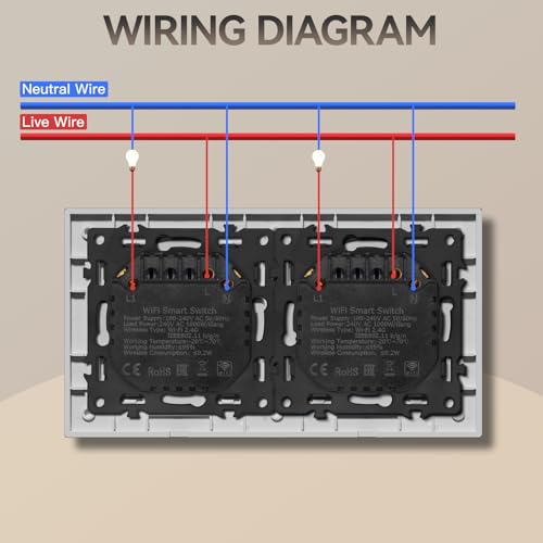 BSEED Smart Touch Lichtschalter,Glas Schalter Unterputz,Wandlichtschalter mit LED Hintergrundbeleuchtung,Neu E-Serie,16A 250V,1 Fach 1 Weg,157mm Weiß