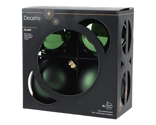 Kaemingk Weihnachtskugeln Glas 10cm 4 Stück - matt & glänzend - Große Christbaumkugeln Weihnachtsbaumkugeln für Weihnachten - Christbaumschmuck & Weihnachtsbaumschmuck - Piniengrün