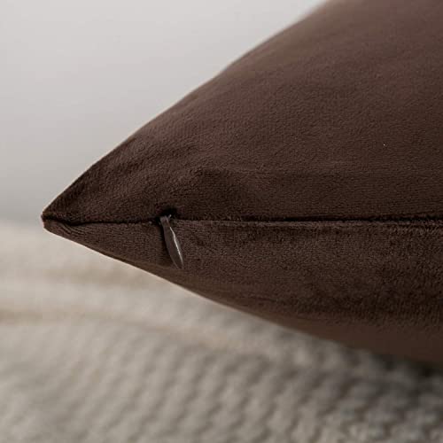 Image of 2 Piece Holland Velvet Cushion Cover, 12x12 inch, Coffee Brown | Soft Solid Decorative Throw Square Pillow Cases Modern Luxury Home Decor for Couch Sofa Bedroom Livingroom