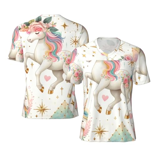 Stylish Athletic Sports Jersey Cartoon-Horse-Rose-Stars Men's Rugby Jersey 4X-Large