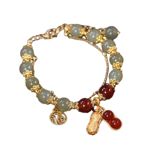 JZANHGAS 翡翠ブレスレット 女性用 幸運 花柄 翡翠ビーズブレスレット ジュエリー クリスマス ハロウィン 感謝祭 調節可能 ピーチ翡翠ブレスレット, One Size, クリアランスセール, 宝石なしのサムネイル