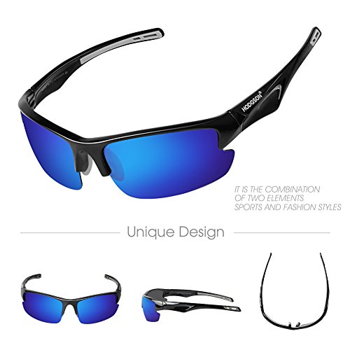 Polarized Sports Sunglasses for Men Women Cycling Fishing Outdoor Driving Golf Baseball Glasses TR Unbreakable (Black-Blue)