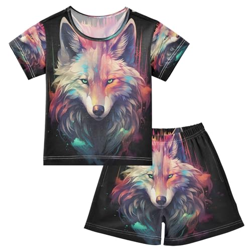senya Short Sleeve Pajamas Sets Summer Cotton Sleepwear Green Eyes Wolf