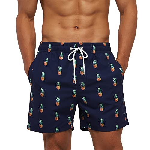 TMEOG Bañador Hombre Pantalones Cortos de Baño Bañadores Surf Playa Hombre Traje de Baño Secado Rápido Shorts de Natación con Bolsillos y Cordón(Azul Marino,XXL)
