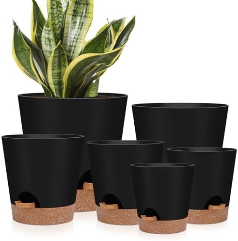 Indoor Self Watering Planters with Drainage Holes and Saucers, 8,...