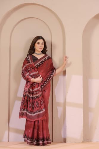 Image of TAMAIRA FASHION Mulmul Pure Cotton Saree For Woman Sambalpuri Printed |Office Wear Daily Wear Sarees For Women Without Blouse Piece (Available in 10 Colours)