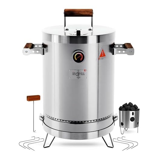 INGRILL Charcoal Grills - Basic Mini 6 lbs - 3-in-1 Stainless Steel Ultra-Portable Smoker Grill for Outdoors, Camping and Home BBQ - Compact Vertical Smoker Barrel Grill with Thermometer & Accessories
