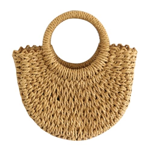 TEMPNAP Bolso de Mano de Playa para Mujer en Rafia Marrón, Amplio Espacio para Teléfono Móvil y Cosméticos, Adecuado para Días de Verano