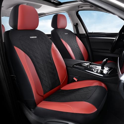 Image of Coverado Seat Covers Full Set, Waterproof Car Seat Covers, PU Leather & Breathable Mesh Seat Protectors, 5-Piece Automotive Seat Covers, Universal Fit for SUVs, Trucks, Sedans