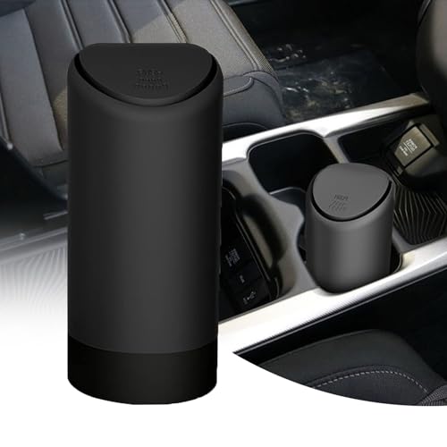 Image of 1 PC Car Trash Can with Lid, 6.29 inch x 2.55 inch Portable Trash Can, Waterproof Mini Storage Box, Multifunctional Vehicle Decoration, Universal for Most Cars, Trucks, SUVs, Vans (Black)