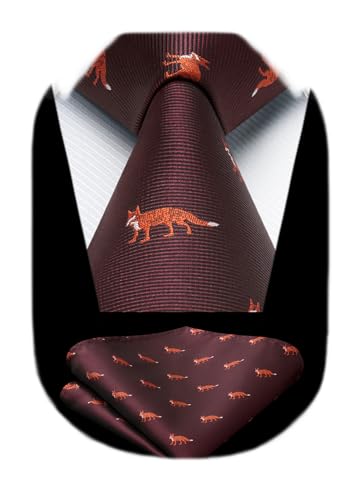 Image of HISDERN Ties for Men Classic Animal Tie and Pocket Square Set Jacquard Woven Silk Neckties Handkerchief Wedding Party
