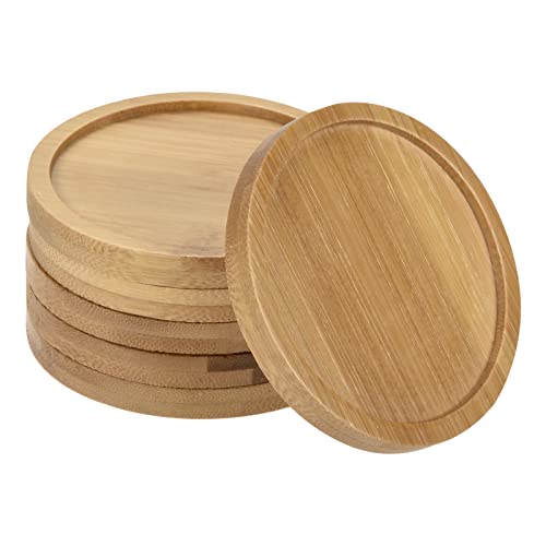Image of PATIKIL Plant Pot Saucer, 6 Pack 3.4 Inch OD Bamboo Round Flower Drip Tray for Indoors