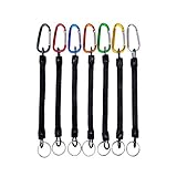 LAIBOREC Fishing Lanyards, 7PCS Retractable Safety Fishing Tool Ropes Wire Coiled Lanyard Accessories with Carabiner and Split Ring for Pliers Lip Grips Tackle, Boating, Kayak (Multicolor)