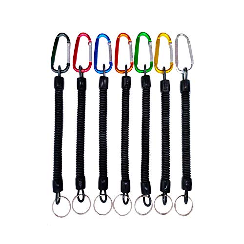 LAIBOREC Lot de 7 cordons de pêche rétractables avec mousqueton et anneau fendu pour pinces, poignées à lèvres, articles de pêche, bateau, kayak (multicolore) Cover