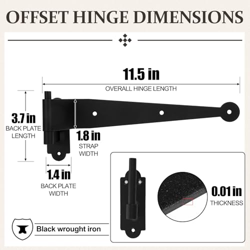 Image of 4 Pack (2 Pair) Steel Blind Shutter Hinges Set 11.75 inch Black Wrought Iron Shutter Offset Pintle Strap Hinge with 2 S-Hooks, Heavy-Duty Rust-Resistant Hardware Kit