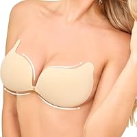 OMGREAT Stick on Bra - Invisible Adhesive Push Up Bra for Women, Backless Strapless Reusable Sticky Bra for Backless Dresses, Wedding, Party, Enhance Cleavage Lift Nude E