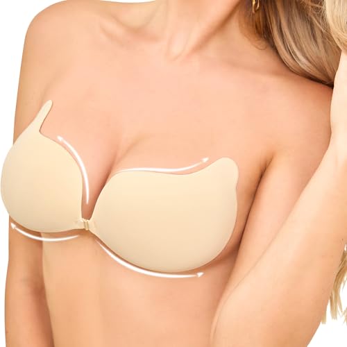 OMGREAT Reggiseno adesivo invisibile push-up da donna, senza spalline, riutilizzabile,