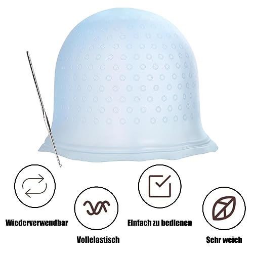 Foto von Hervorhebung Kappe Mit Halben Bogen Löcher Vorgelocht Wiederverwendbar Highlight Kappe Strähnenhaube aus Silikon mit Metallhaken, Highlights DIY Färben Strähnchenhaube Set, Blau