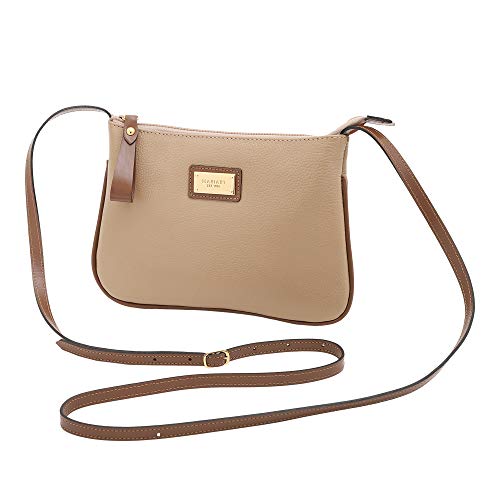 Bolsa Feminina Transversal Zíper Couro Legítimo Mariart 199 (Fendi com Havana)