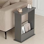 Blisswood Grey Side Table, Slim Side Table with Magazine Rack, Modern Small Sofa End Tables for Living Room and Office, Narrow Bedside Tables for Bedroom, Study (55 x 45 x 18 cm)