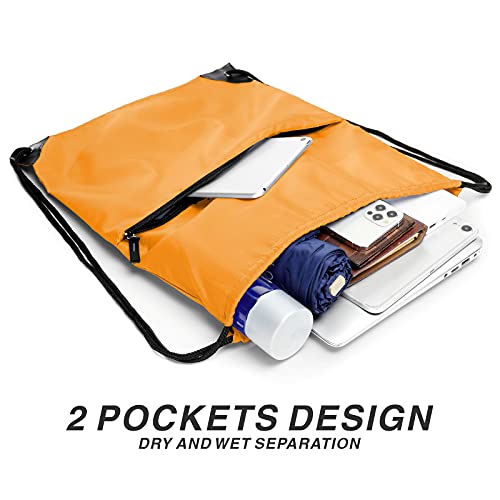 Buyagain Drawstring Backpack Sports Water Resistant String Bag Sport Gym Sackpack For Women Men Large With Zipper, Orange #TOP3