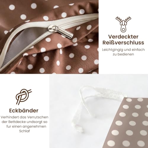 Freyamy Bettwäsche 155x220cm 2tlg Braun mit Creme Polka Dot Bettwäsche – Ansicht 5