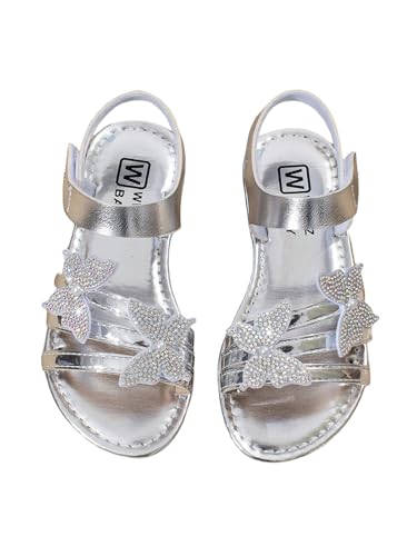 GORGLITTER Girl's Butterfly Ankle Strap Flat Sandals Metallic Rhinestone Summer Beach Vacation Sandal Slippers Shoes