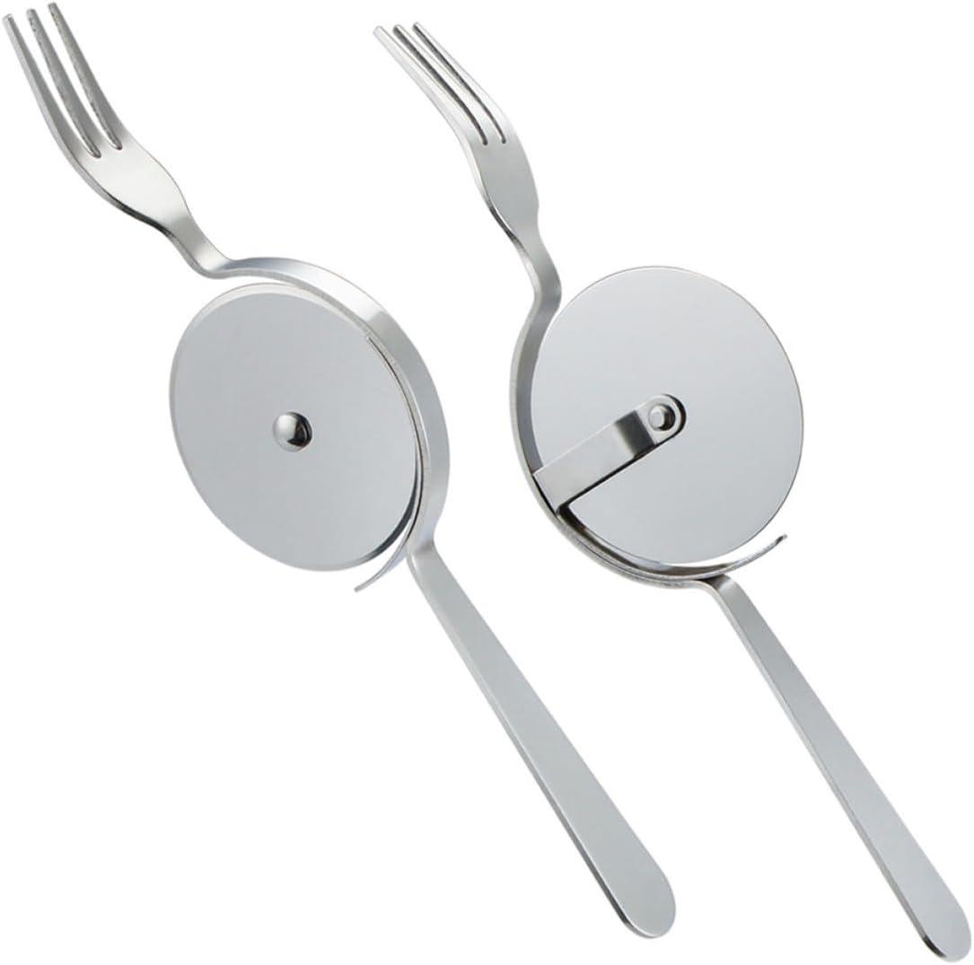 Pizza Wheel Cutter with Fork and Protection Stainless Steel