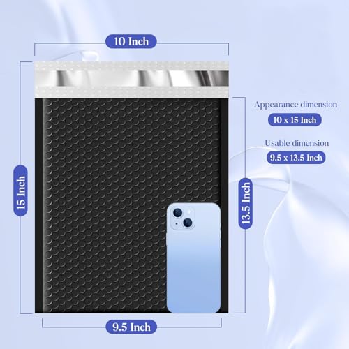 Image of Fuxury Bubble Mailers Bulk 9.5x14.5 inch 250 Pack Black Large Padded Envelopes | Usable Size 9.5x13.5 inch Self Seal Bubble Envelopes Padded Mailers Shipping Bags for Mailing book Shirt Small Business #4