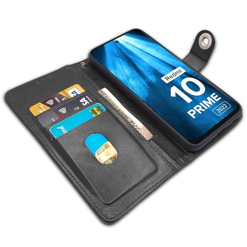 Image of Pikkme Mi Redmi 10 Prime Flip Cover Leather Finish Wallet Back Case for Mi Redmi 10 Prime (Black)