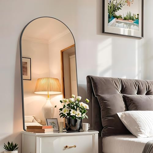 Image of FORBATH Arched Mirror 24x48 Inch, Black Arched Mirror Wall Mounted Modern Black Aluminum Frame Decor Large for Dresser Bedroom Living Room Entryway, Hanging or Leaning Against Wall