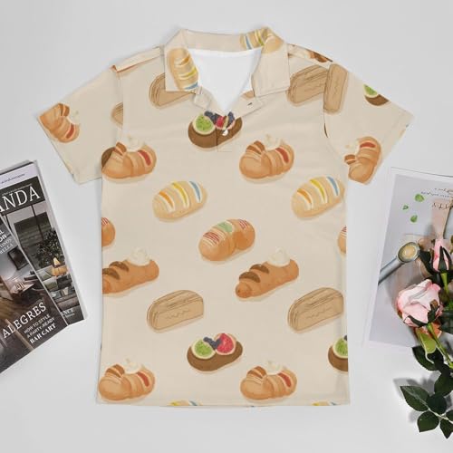 Boys' Classic Polo Shirts Short Sleeve Moisture-Wicking Golf & Tennis Shirts for Youth Teens Cute Bread3