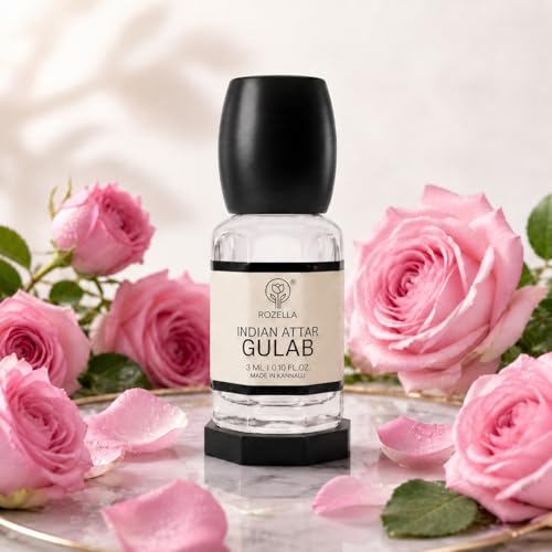 Image of ROZELLA Gulab Authentic Attar for Men and Women | Rose Inspired Concentrated Perfume Oil | Traditional Fragrance Blend | Non Alcoholic Long Lasting Aroma Attar Roll On Perfume | 3 ml