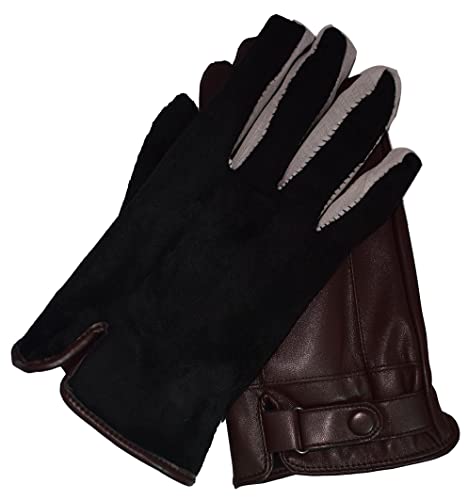 AZYOUNG Luvas masculinas de couro sintético macio para inverno outono preto marrom e veludo grosso p