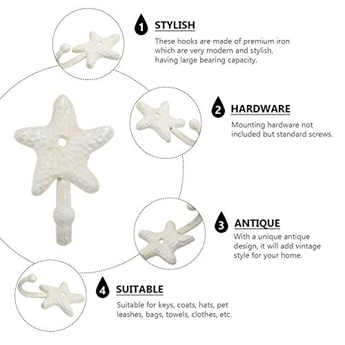 TOPBATHY 3pcs Decorative Hooks for Hanging, Cast Iron Star Fish Beach Themed Wall Hooks, Retro Coastal Wall Hanger Towel Holder for Bathrooms Kitchen Bedroom Hotel Pool Coats - Image 6