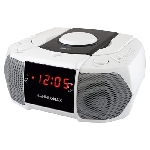 HANNLOMAX HX-334CD CD Player with PLL AM/FM Radio, Dual Alarm, Red LED Display, Aux-in, AC Operation only. (White)