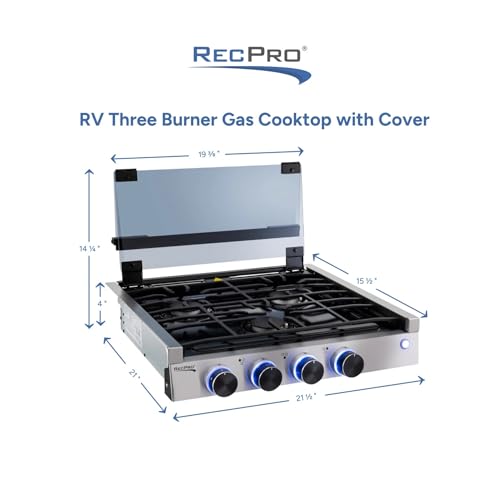 Image of RecPro 3-Burner RV Gas Cooktop | Black | Cover Included