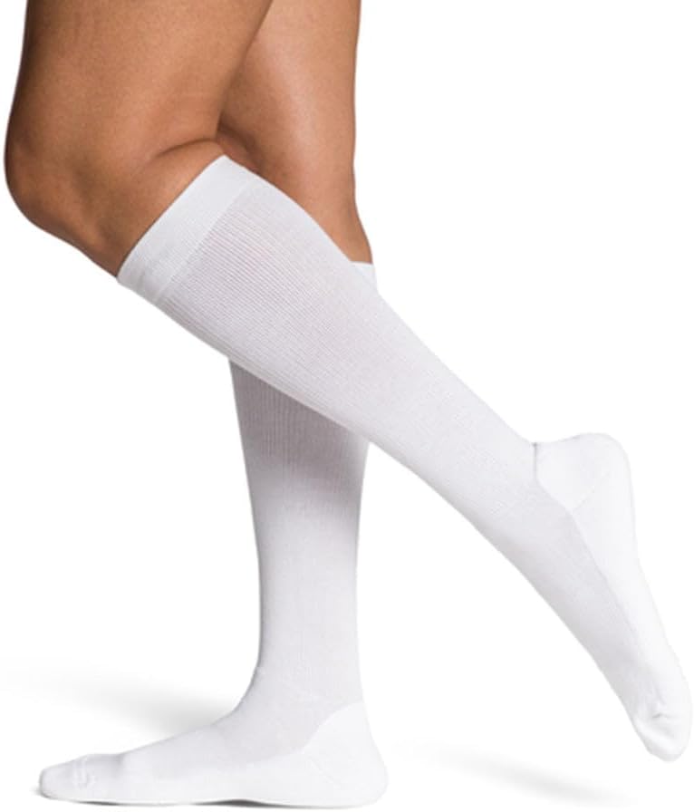 SIGVARIS Unisex DYNAVEN Cushioned Calf Compression Socks, 15-20mmHg, XL - Extra Large Long, White