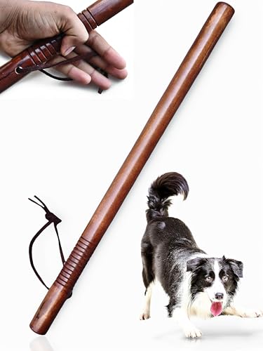Image of Dog Walking Stick (24 Inch) Solid Wood - Lightweight Splinter-Free Dog Training & Control Stick with Wrist Strap - Pet Safety & Walk Management (Brown)