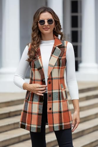 Image of IDEALSANXUN Plaid Vest for Women Fall Winter Sleeveless Blazer Jackets