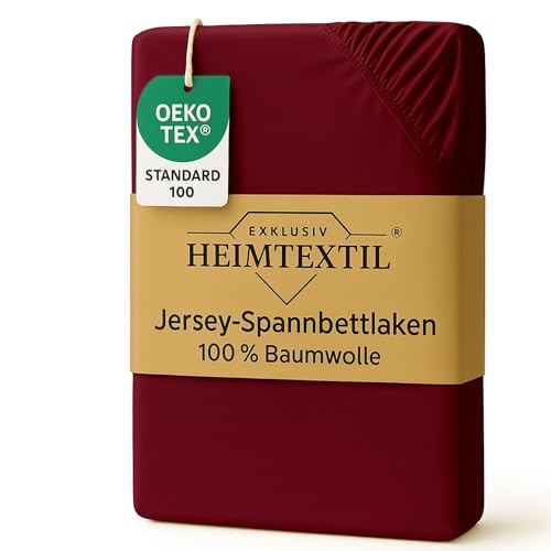 EXKLUSIV HEIMTEXTIL Jersey Spannbettlaken Premium Marke 90-100 x 200 cm 100% Baumwolle Öko - Tex Zertifiziert, Markenqualität, Matratzenhöhe bis 25 cm, Bordeaux